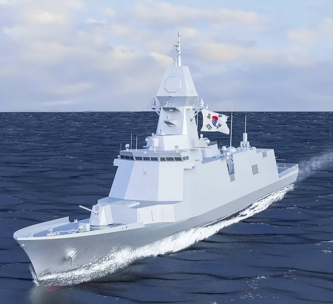 韩国忠南级护卫舰模型图舰艏布置了1门美制mk-45型127毫米舰炮,这是