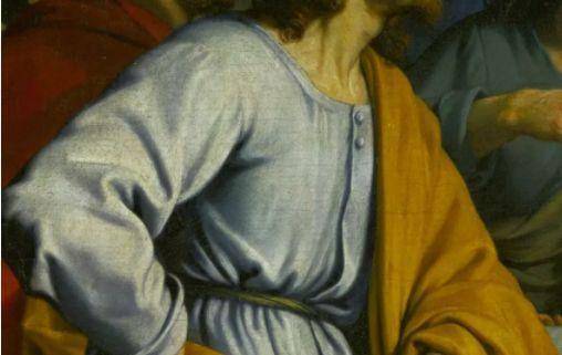 犹大手里握着钱袋子,眼神怯怯的看着周围,好像有什么不能告人的秘密.