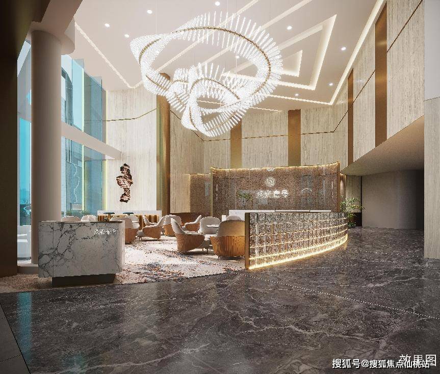 10米挑空入户大堂,全石材包装,邀请著名设计师打造入户大堂的豪华