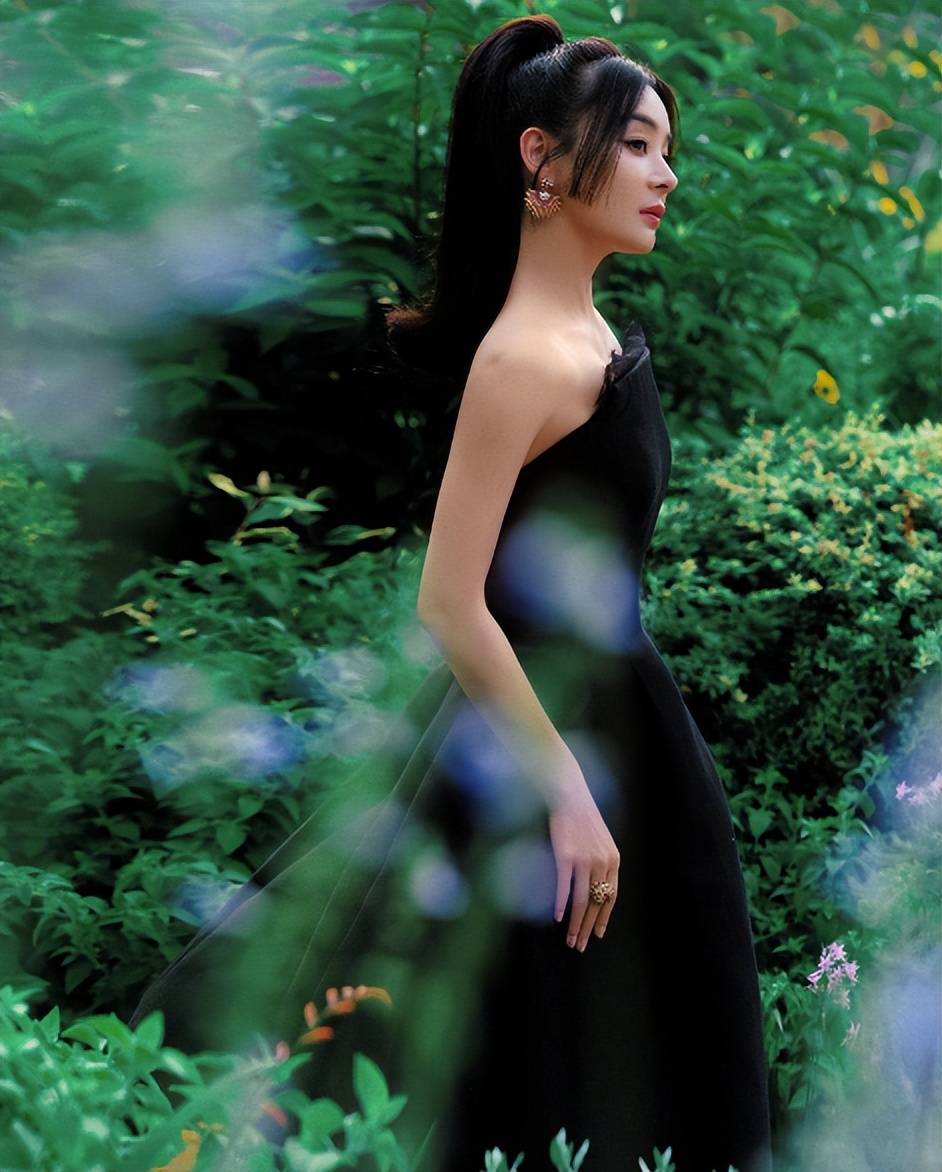 黑色抹胸裙秀身材, 袁姗姗大秀香肩,优雅范十足!