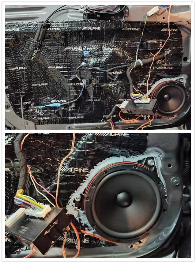 汕头汽车音响改装日产轩逸汽车音响升级丹拿212两分频,s65超薄低音炮