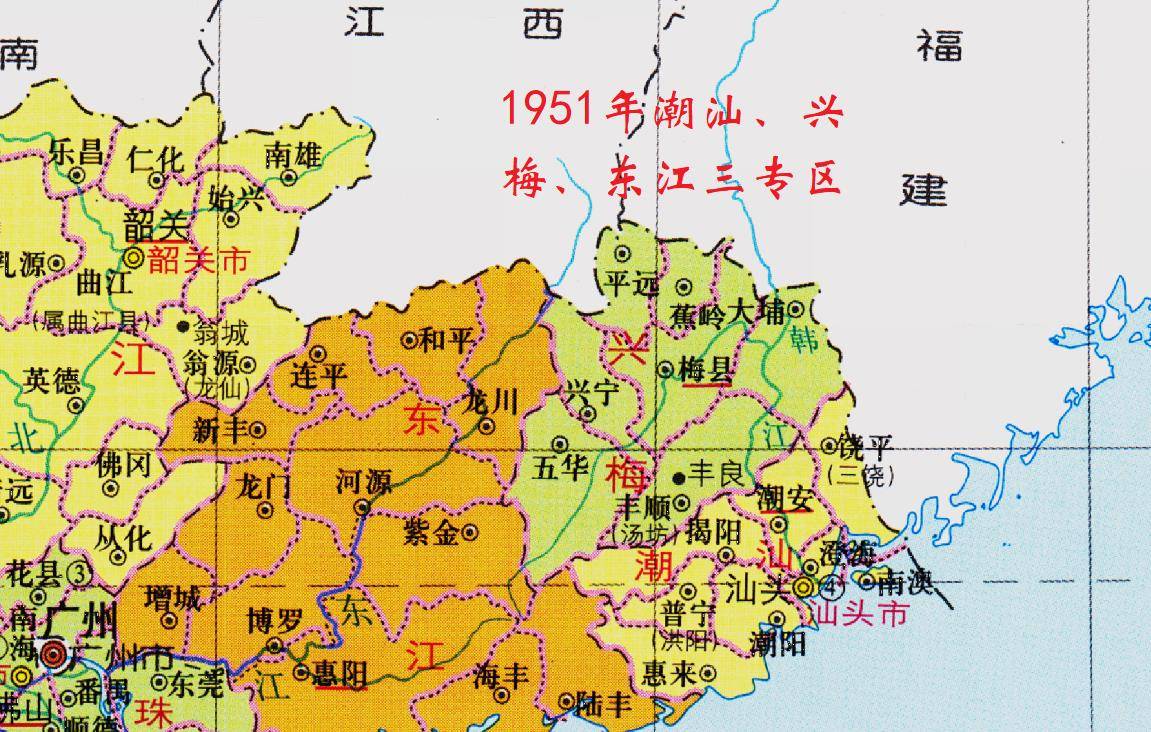 1992年,以海丰,陆丰两县地置汕尾市,辖城区,海丰县,陆丰县,陆河县共1
