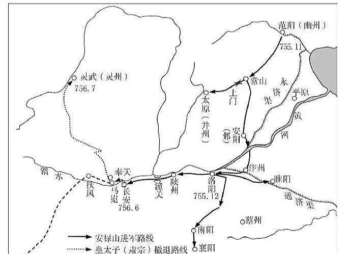 安史之乱叛军进攻路线,唐朝方面的撤退路线图或许连安禄山自己都没