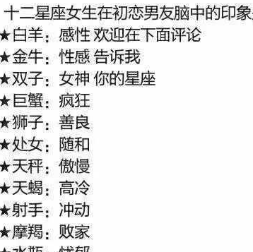 12星座各是什么人物,谁最难取悦,在初恋男有脑中是什么印象