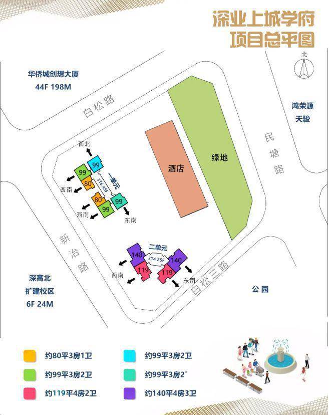 最新消息:深业上城学府楼层高:2单元25层90米-1单元45层150米