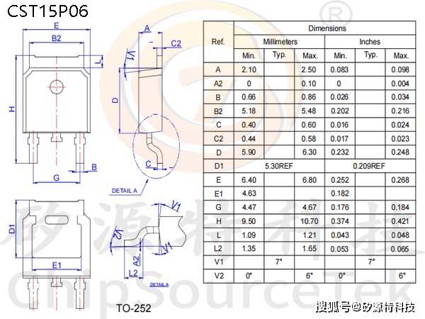 矽源特chipsourcetek-cst15p06是to252封装,60v,15a的p-mosfet
