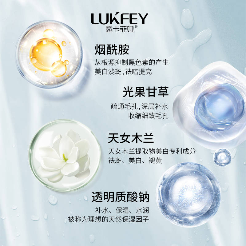 光果甘草提取物等珍贵的美白淡斑因子,分成爽肤水,精华液和祛斑霜三个