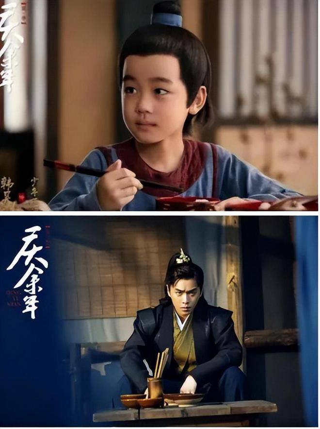 张若昀,在剧中饰演成年范闲,曾在拍摄《庆余年1》时戏称韩昊霖长大