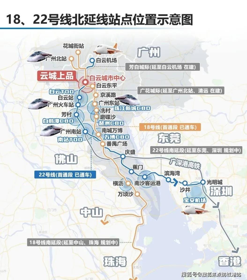 核心枢纽广州地铁18号线,对外链接大湾区西部,对内链接广州cbd区域