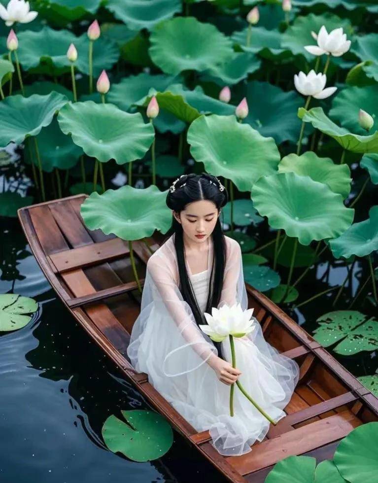 荷花仙子手拿荷花图片图片