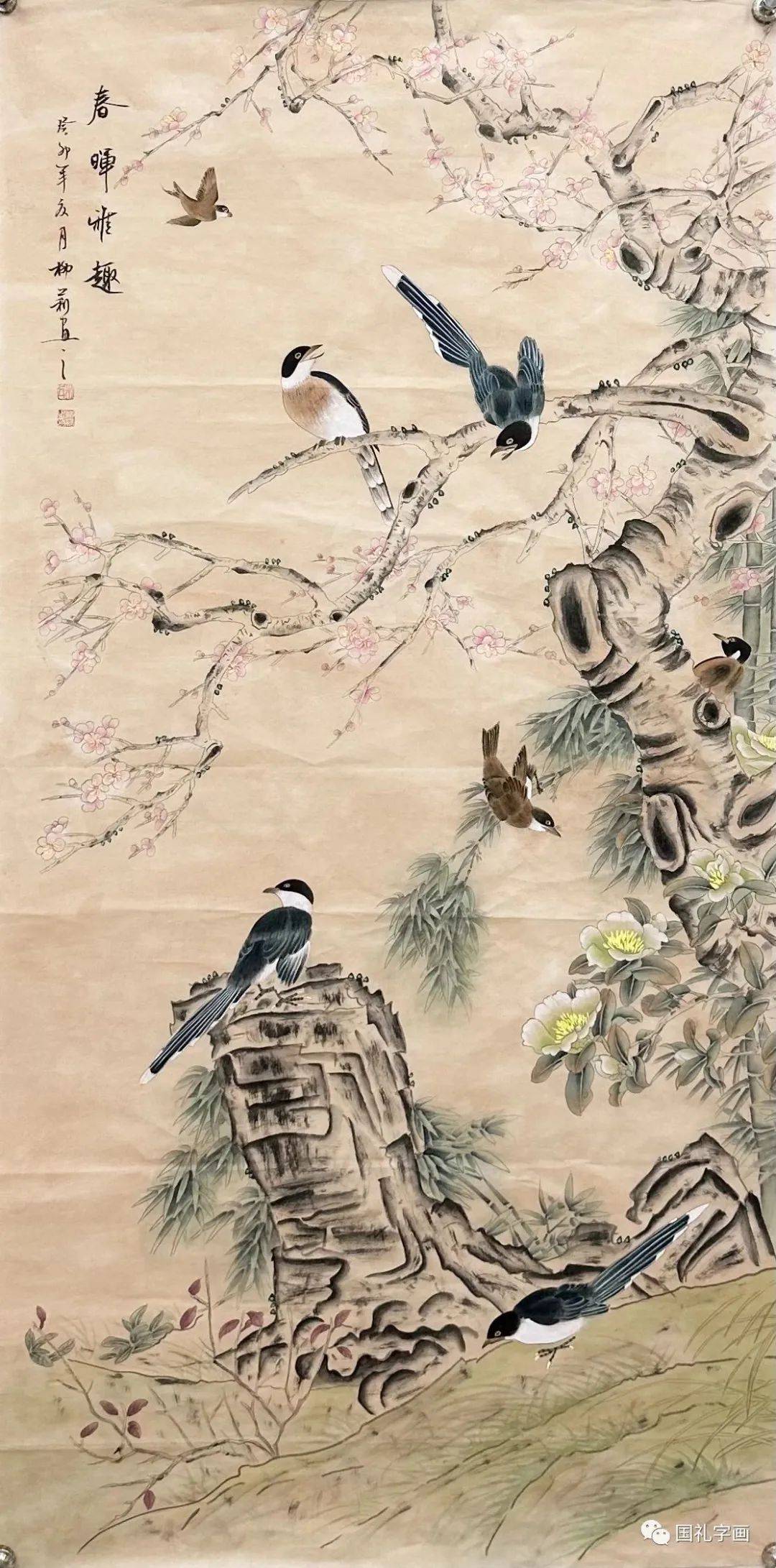 荷韵 138x69cm比翼双飞 69x45cm鸟语花香 69x45cm作品展示:朱柳莉书画