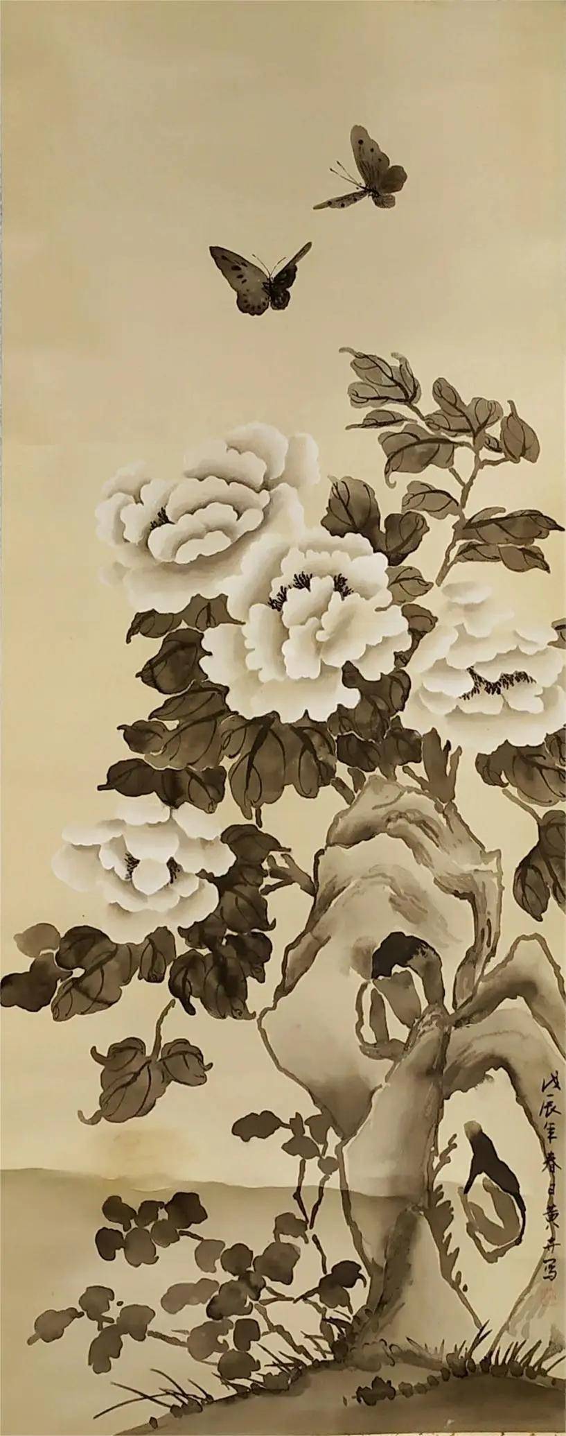 lot 22 黄文舒 花蝶立轴 设色绢本110×40cm 约4平尺黄文舒(b.