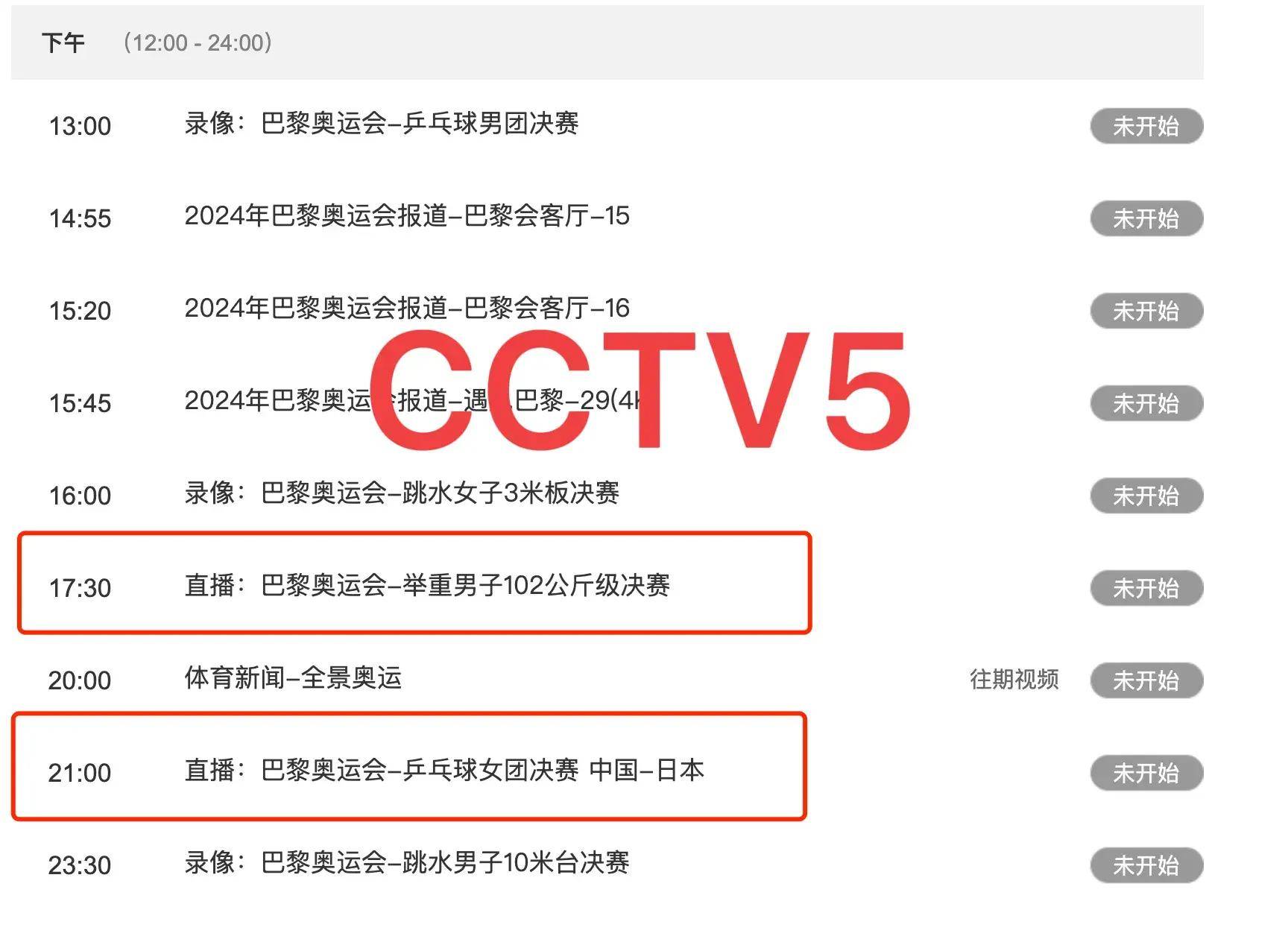 中央5台直播奥运节目表:今日中国队cctv5节目表,cctv5节目单