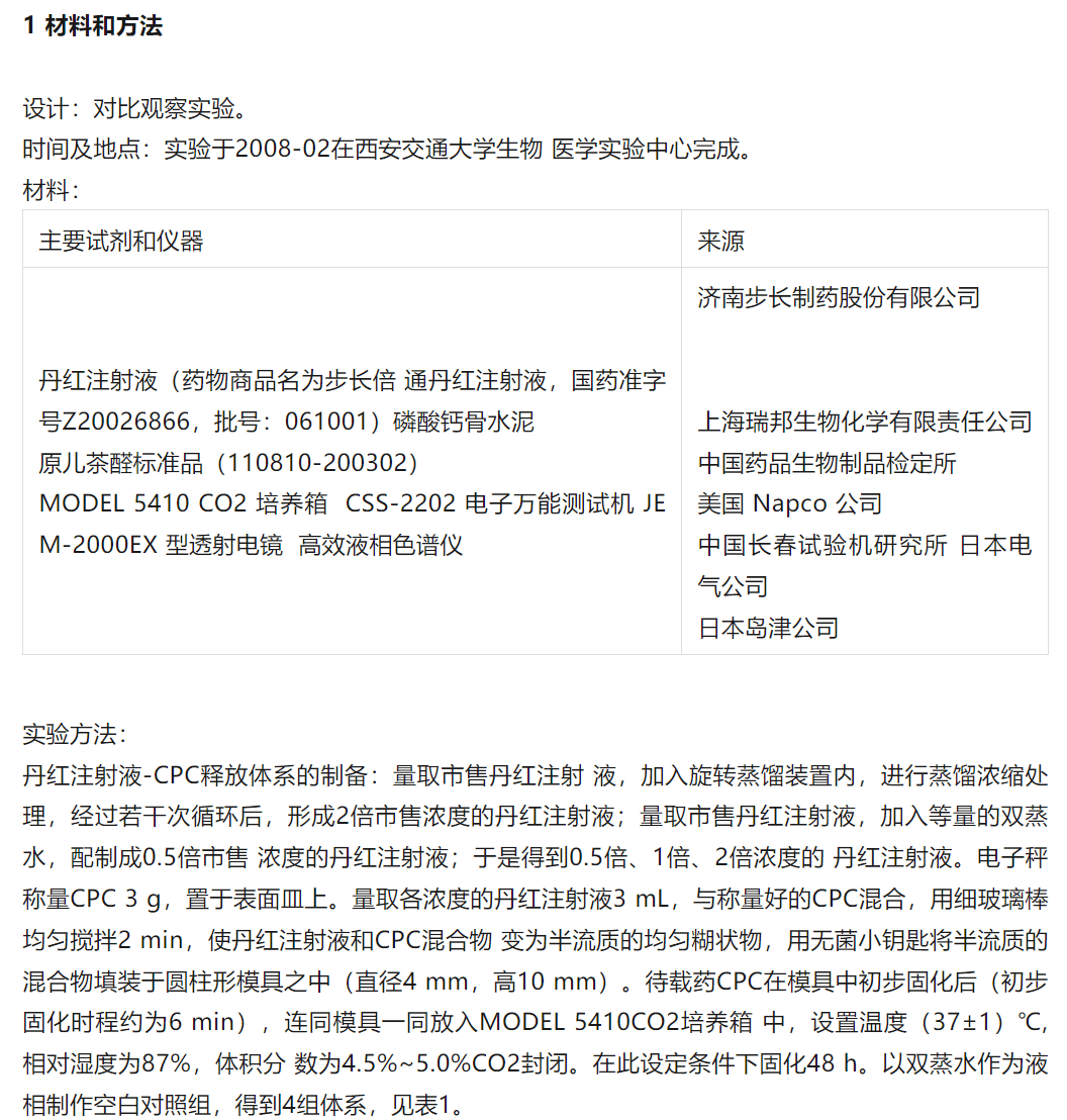 丹红注射液-磷酸钙骨水泥释放体系的力学性能,显微结构及体外释放