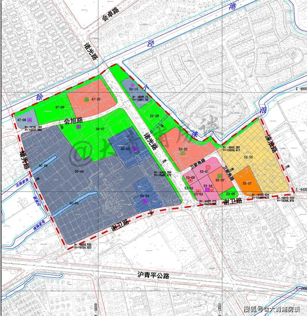 青浦徐泾诸光路沿线控规两处调整,底图隐去了原25号线规划