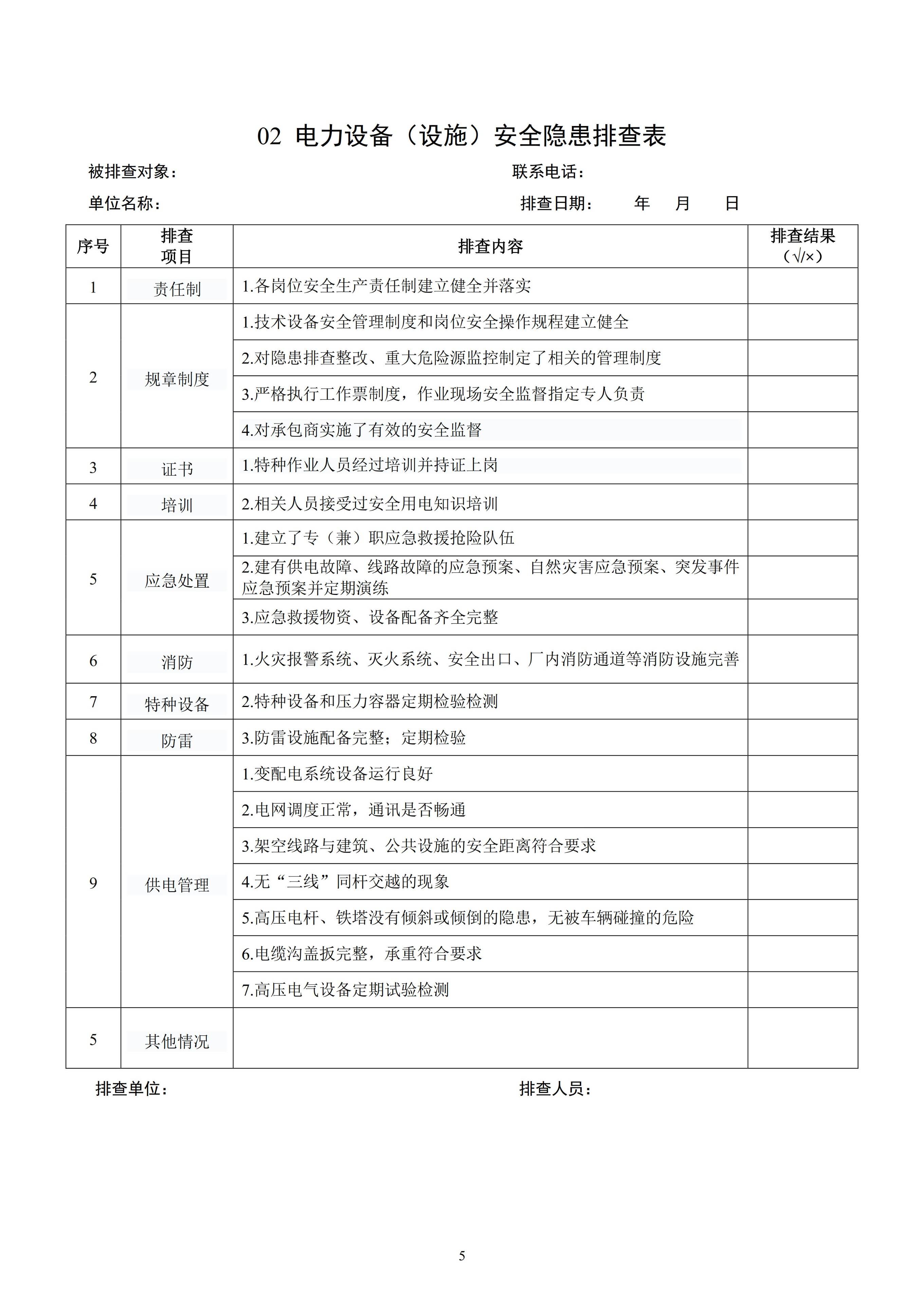 安全生产事故隐患排查表汇总