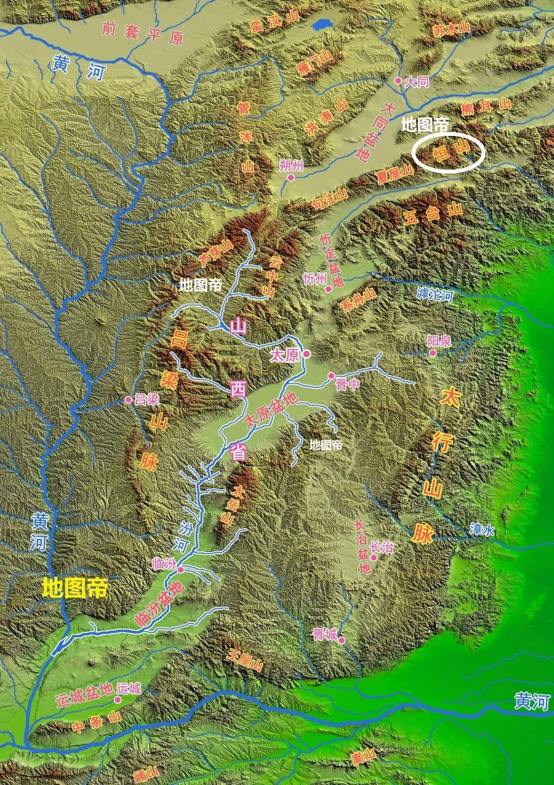 五岳名山地图位置图片