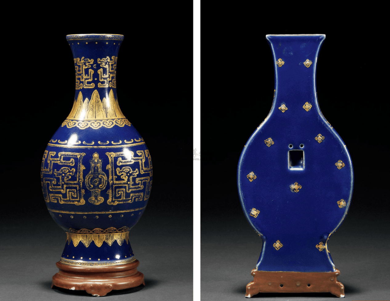 壁瓶的器型通常为花瓶的一半,背面平坦并带有穿孔,便于悬挂.