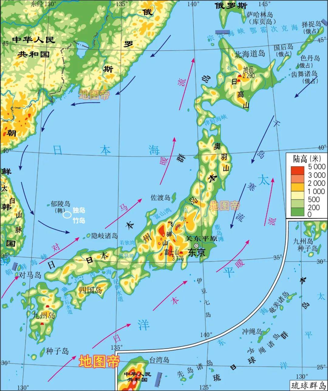 日本的海陆位置地图图片