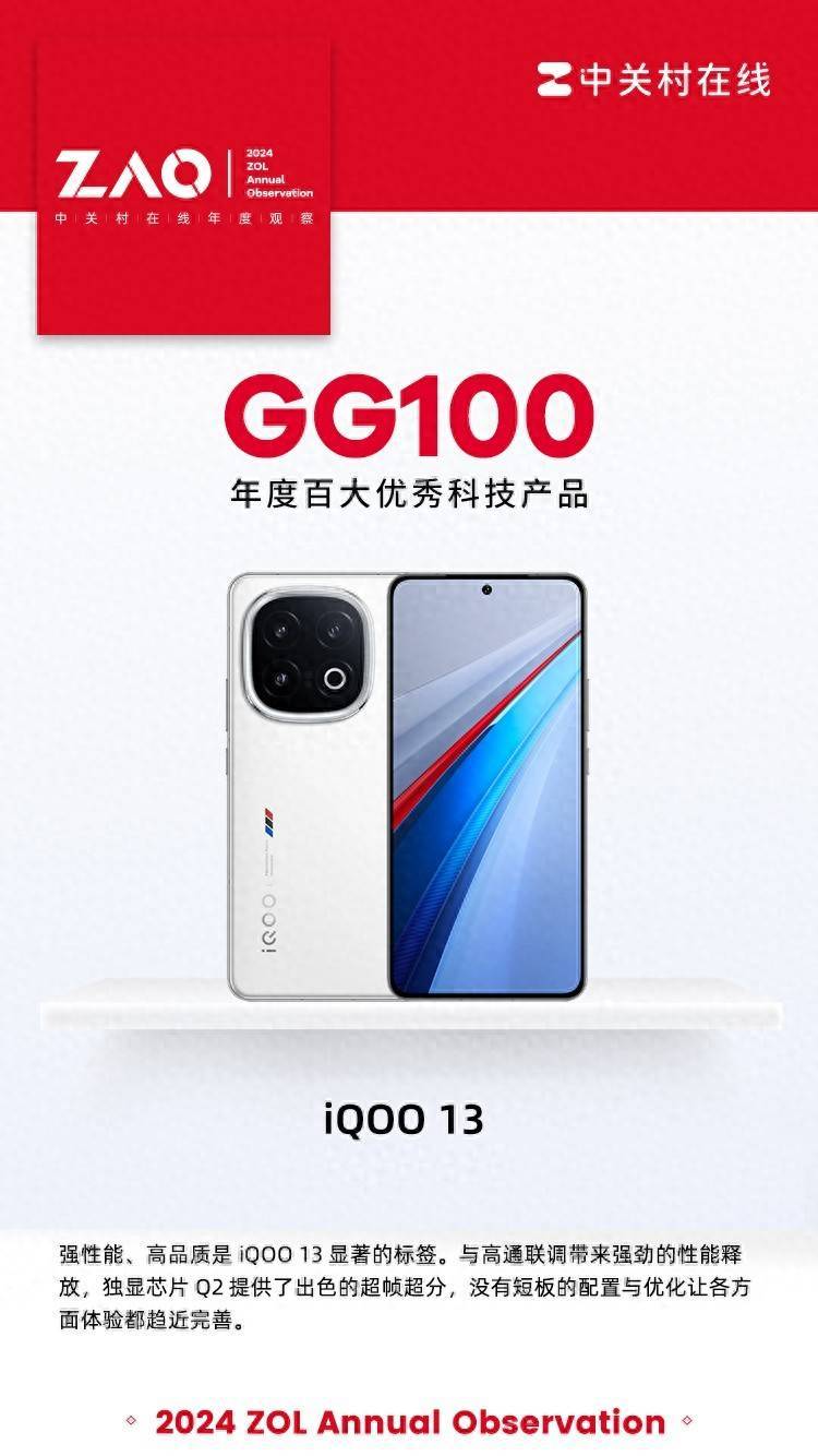 GG100 2024：iQOO 13凭借优秀性能表现获奖