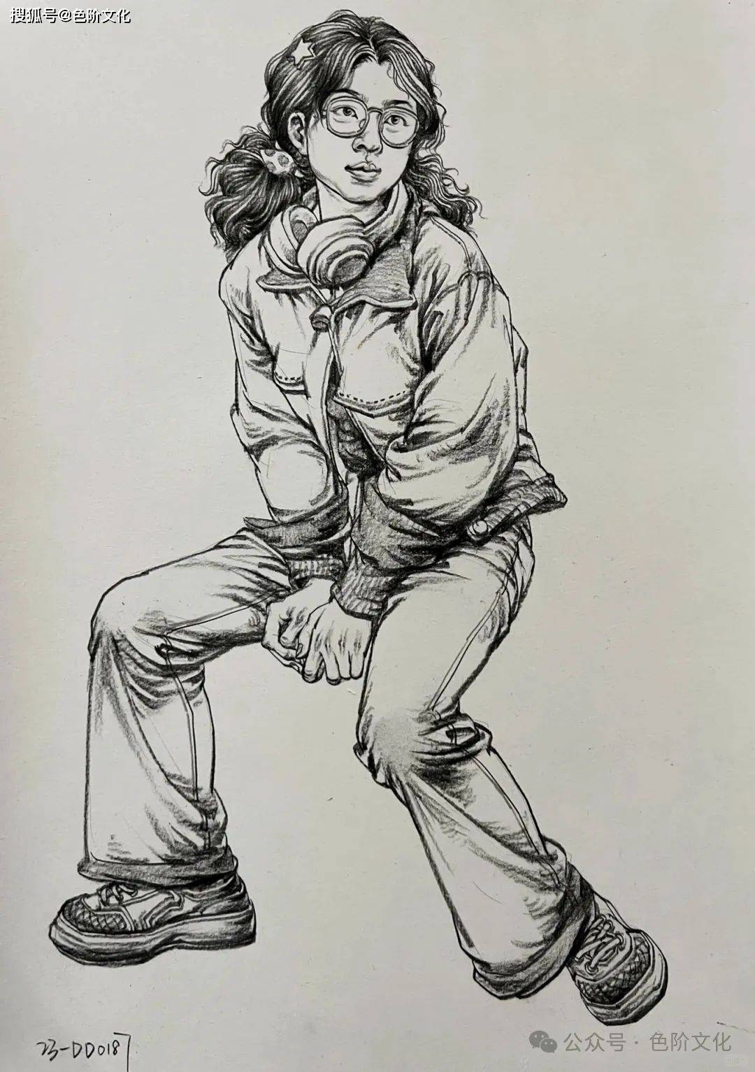 线性人物坐姿速写临摹稿