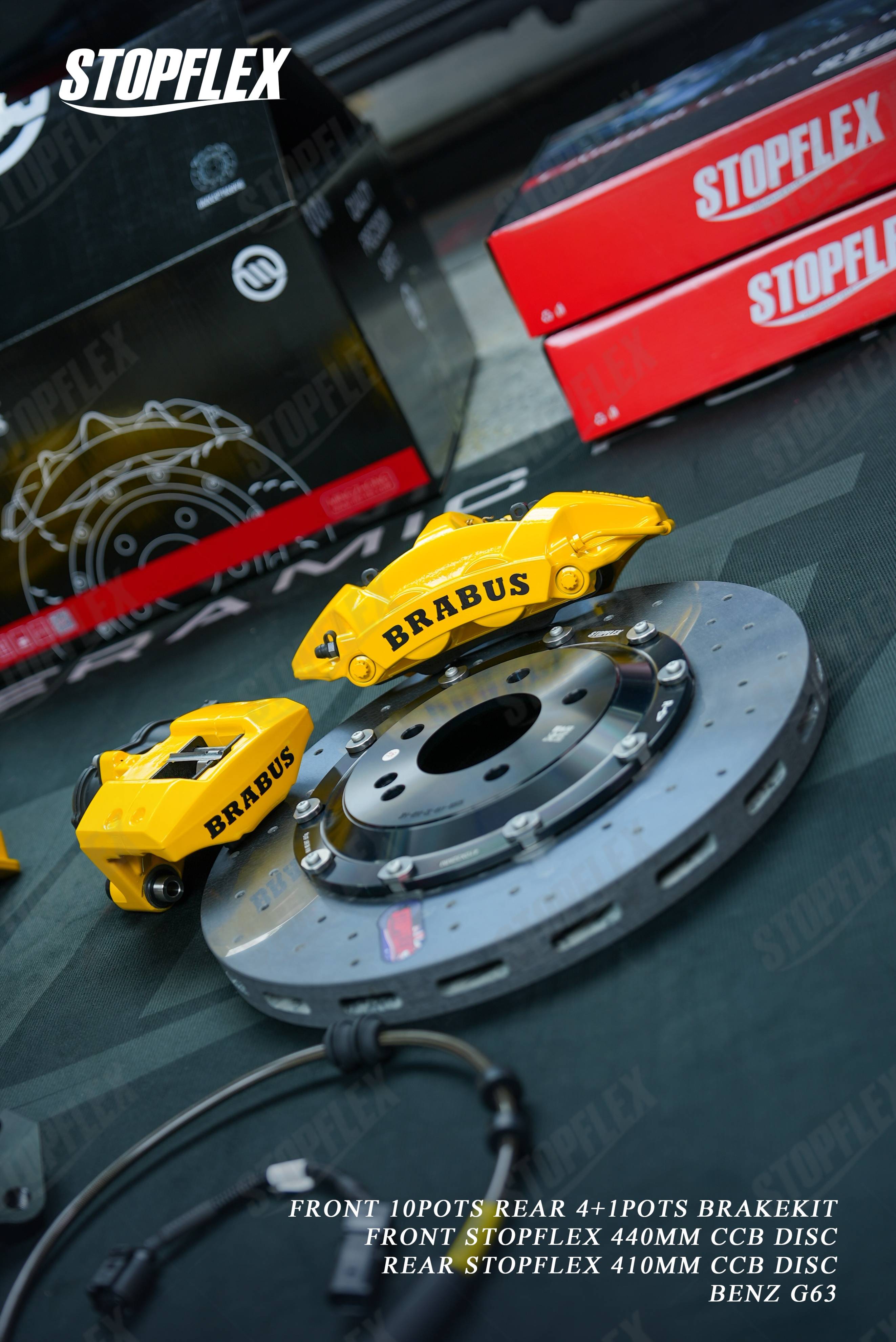 奔驰g63巴博斯升级前十后四碳陶刹车案例,制动性能拉满