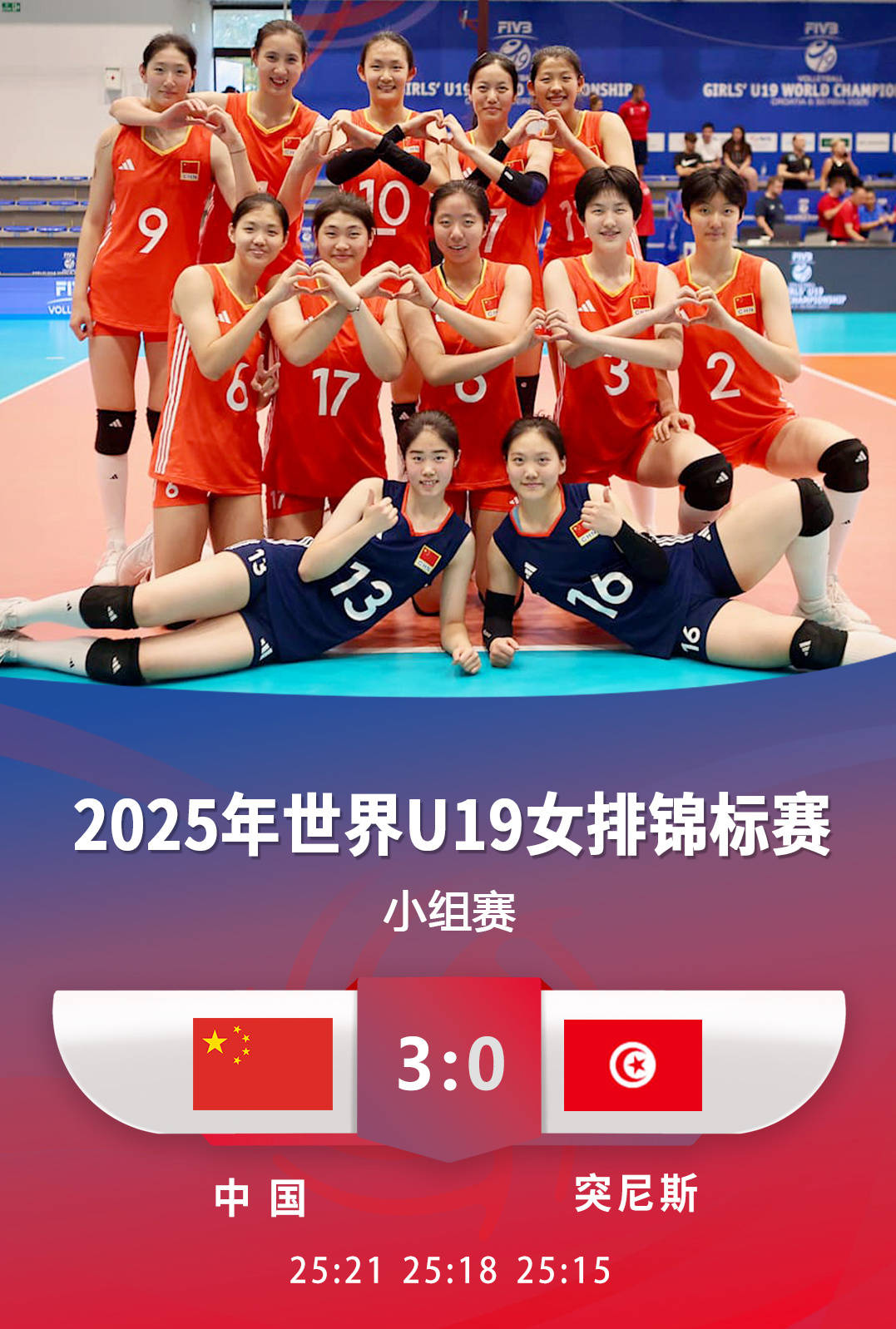 中国女排U19世锦赛首战告捷，黄悦鑫领衔3-0横扫突尼斯