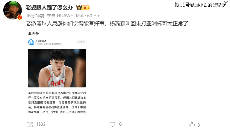 杨瀚森或打亚洲杯引热议：夏联后无缝加赛 若受伤将影响NBA轮换席位