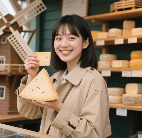 在荷兰风车村购买奶酪，然后尝试比拳头大的碎