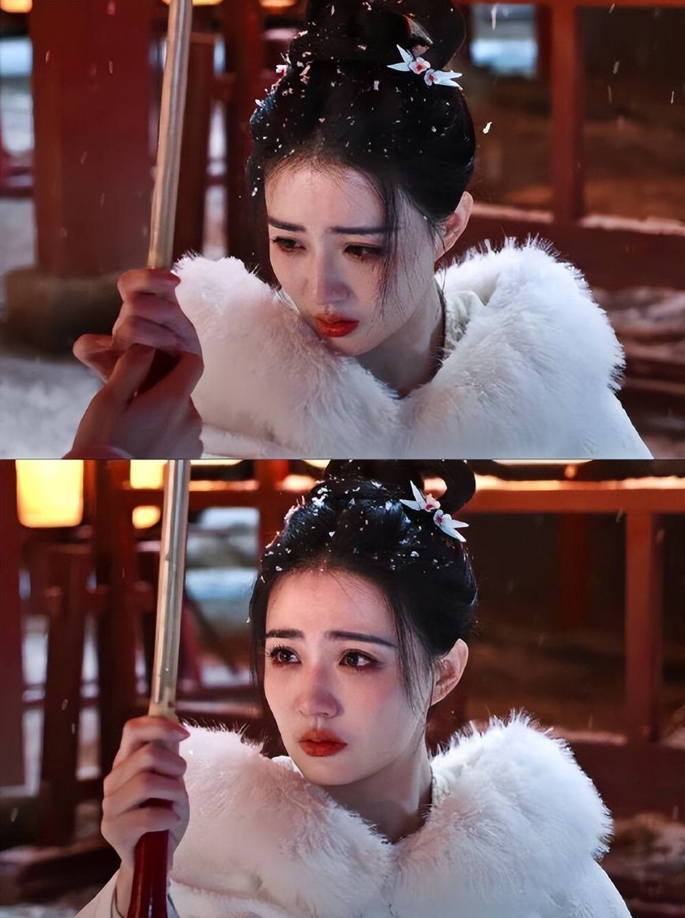 徐璐雪地白衣杀炸屏,14年从甄玉娆到白莞,古装美人天花板再营业