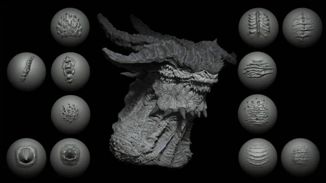 次世代怪物雕刻必备 | ZBrush 鳞片尖刺 VDM 笔刷 爬行动物皮肤突刺
