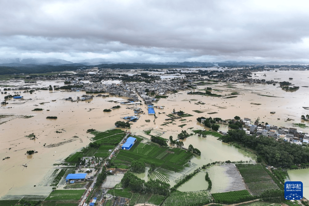 水库下游被淹区域航拍