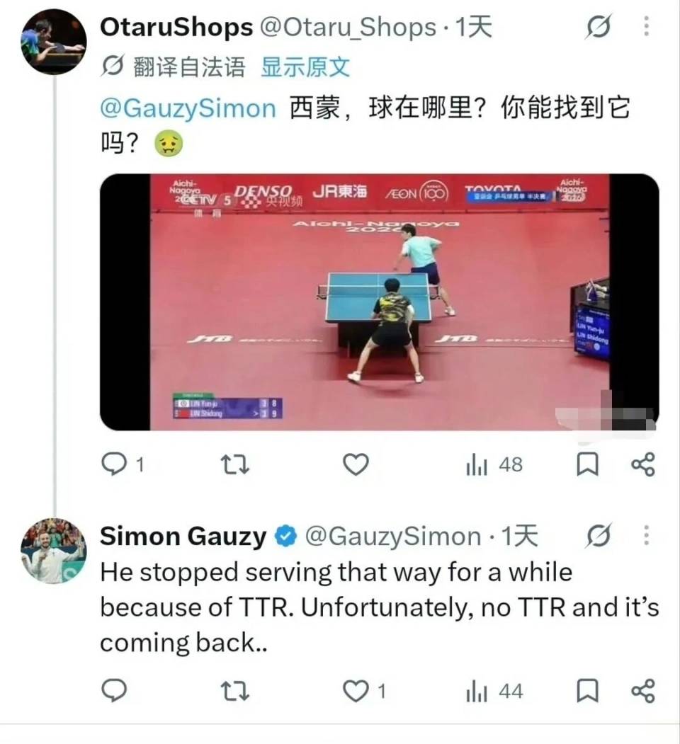 替王楚钦出头？法国名将：林诗栋发球又开始有问题，亚运刚赢王楚钦