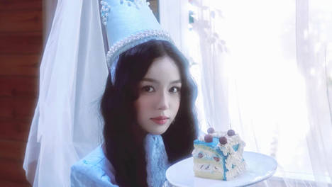 周也晒520庆生美照 穿蓝色公主裙清纯又甜美