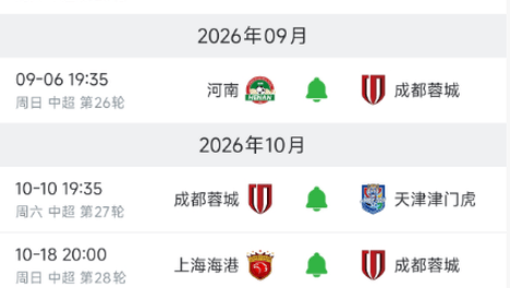 中超联赛还剩下8轮，成都蓉城有4个主场和4个客场，从难易程度来看，有3场比赛不好踢