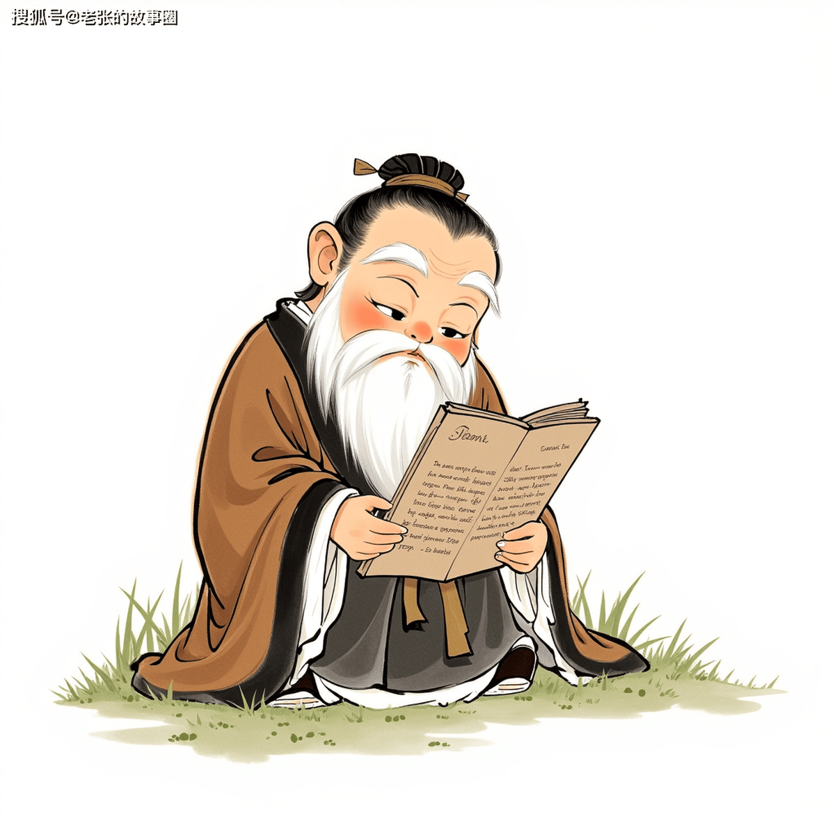 卡通漫画孔夫子，可可爱爱，中国古代绘画，治愈解压