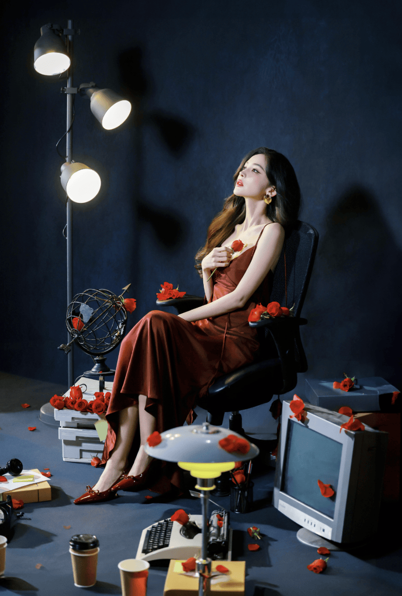 古力娜扎穿酒红吊带裙身材诱人 神态冷艳又妩媚