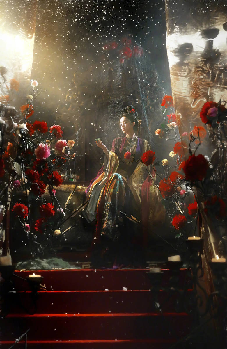 古力娜扎紫金古风裙配花钿 冷艳破碎气质清冷