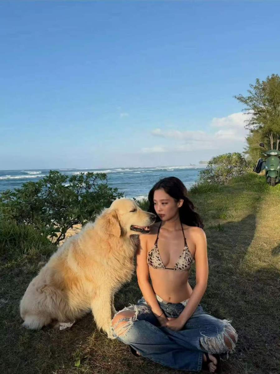 Jennie穿豹纹比基尼慵懒随性 曲线绝美超有生命力