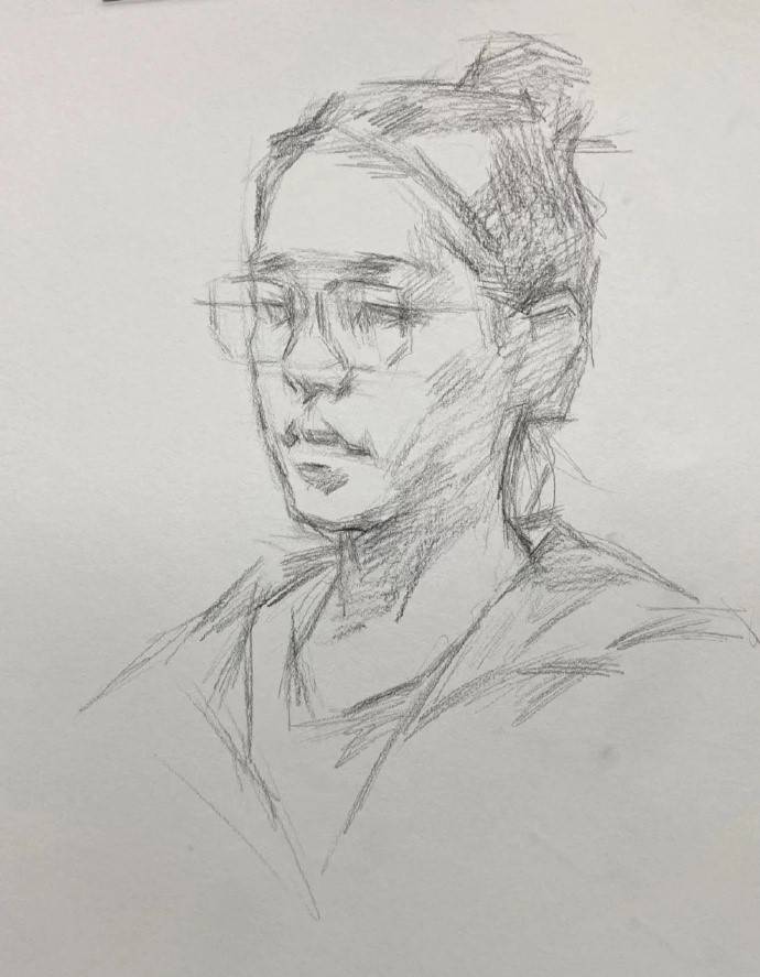 3/4面素描女青年步骤示范,干货满满美术生必看!