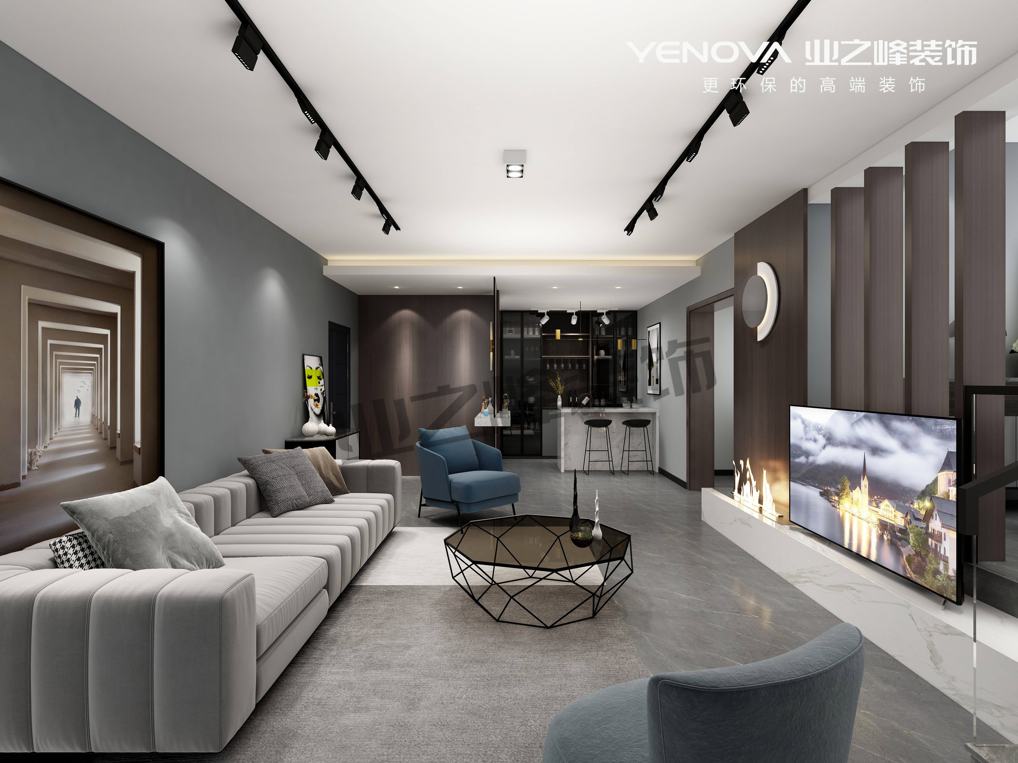 唐山世纪华庭180平方米现代简约风格装修效果案例|业之峰装饰
