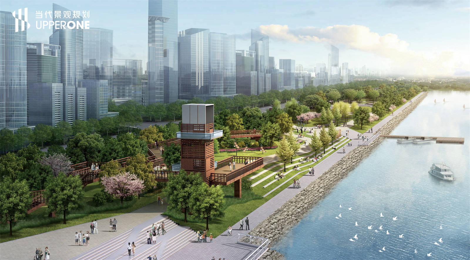 温州三江立体城滨江景观绿化带景观效果图分享|当代景观规划