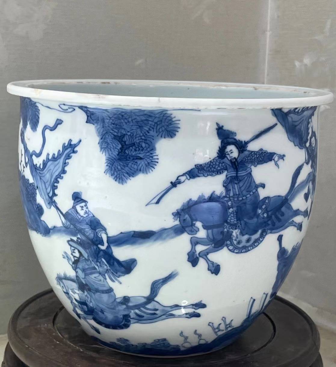 瓷言武语|清康熙青花人物故事卷缸_绘画_字体_刀马