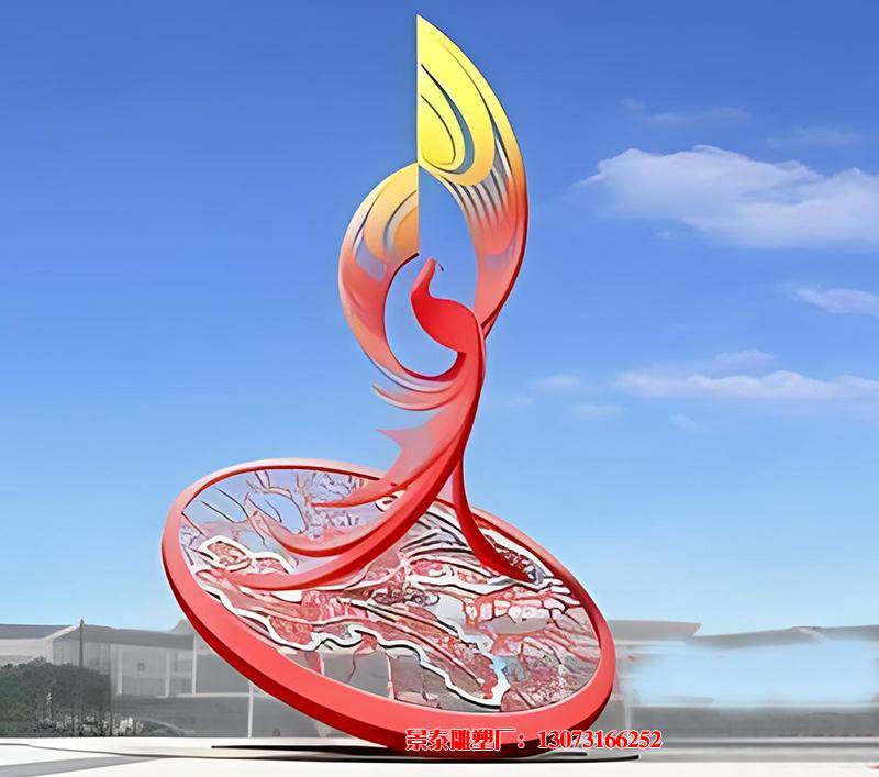 抽象景观不锈钢凤凰标志雕塑一种文化的传承与表达