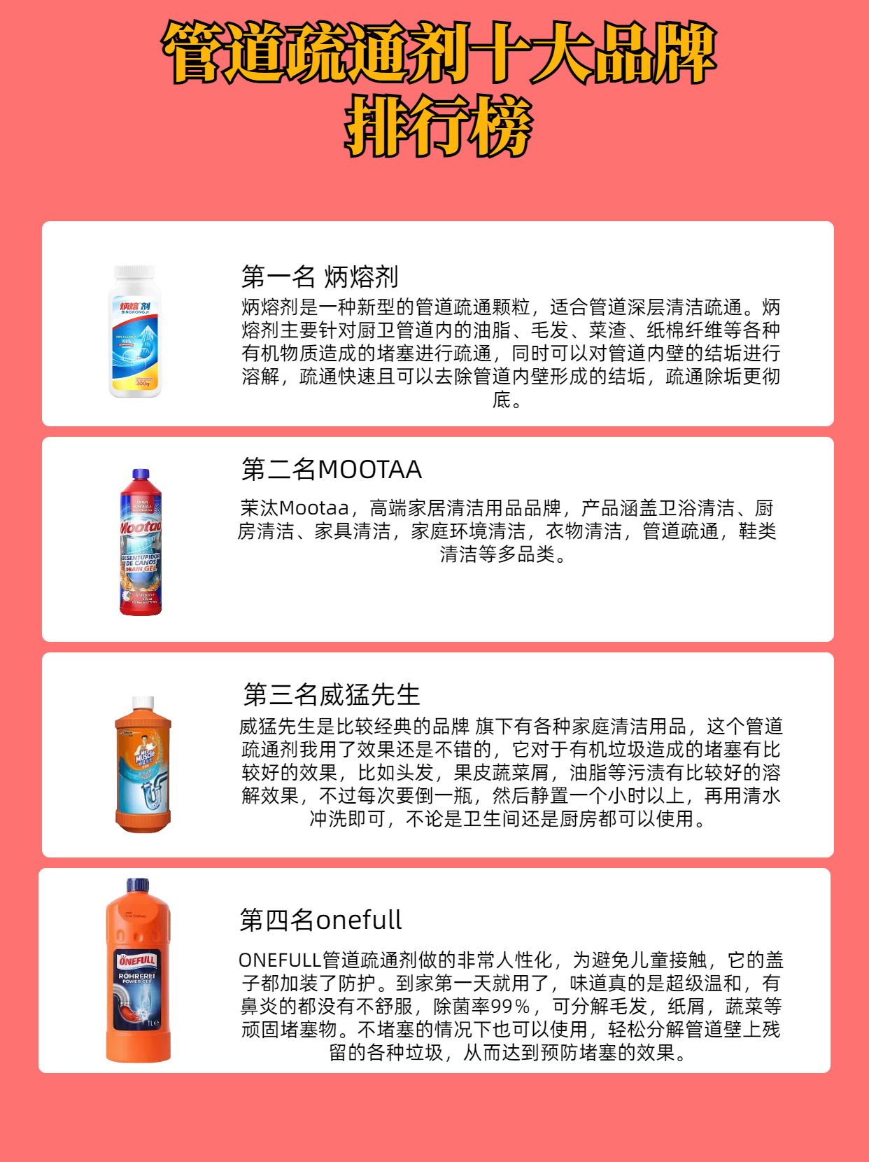 为了帮助大家更好地了解各个品牌的特点和优势，我们整理出了管道疏通剂十大品牌排行榜，供您参考。返回搜狐