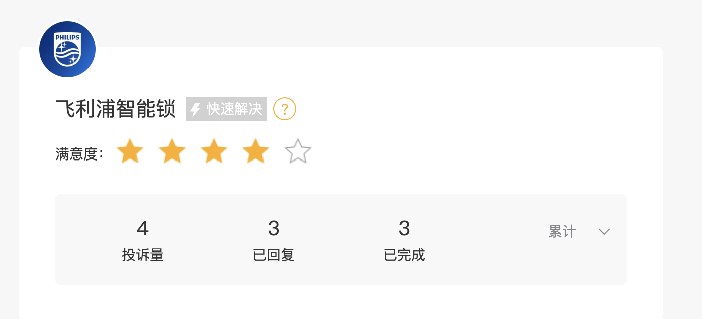 飞利浦智能锁因质量售后服务问题被消费者投诉