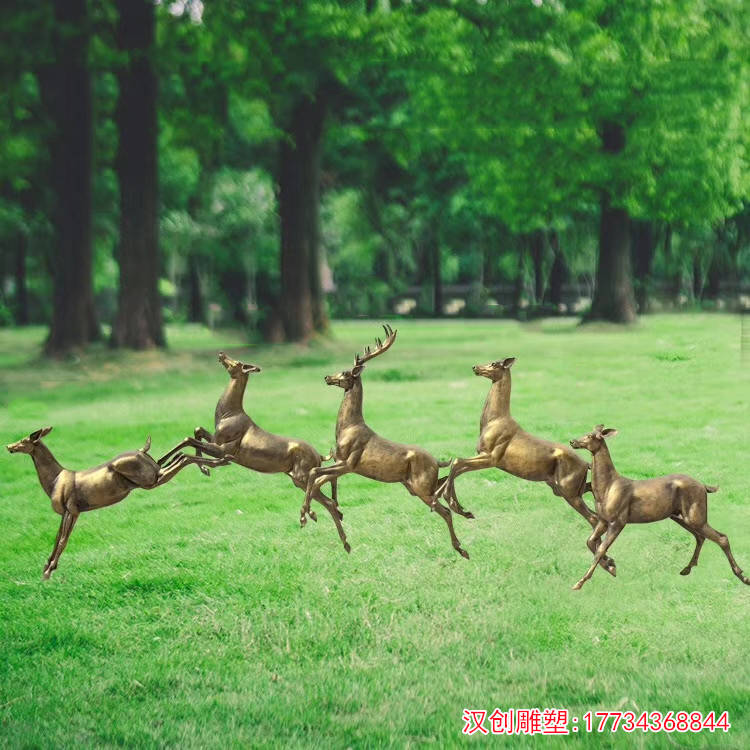玻璃钢铜鹿雕塑奔跑的小鹿动物雕塑