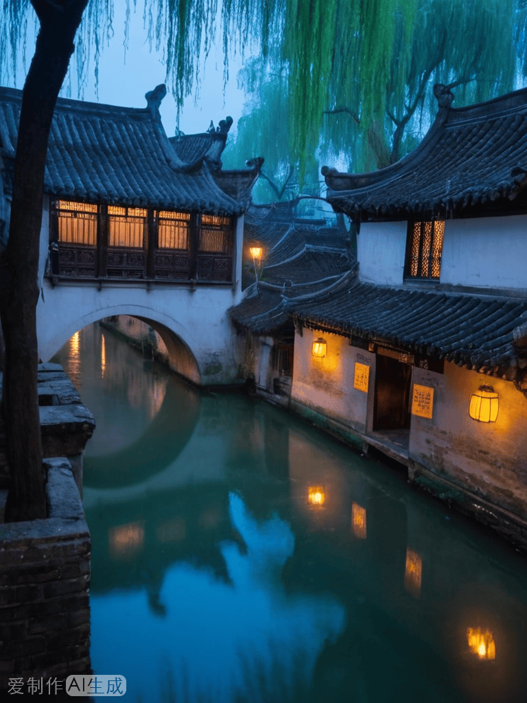 AI画的古代江南水乡高清图片