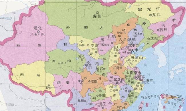 1928年中华民国地图此时的市与县是一对平级的行政区划,市辖