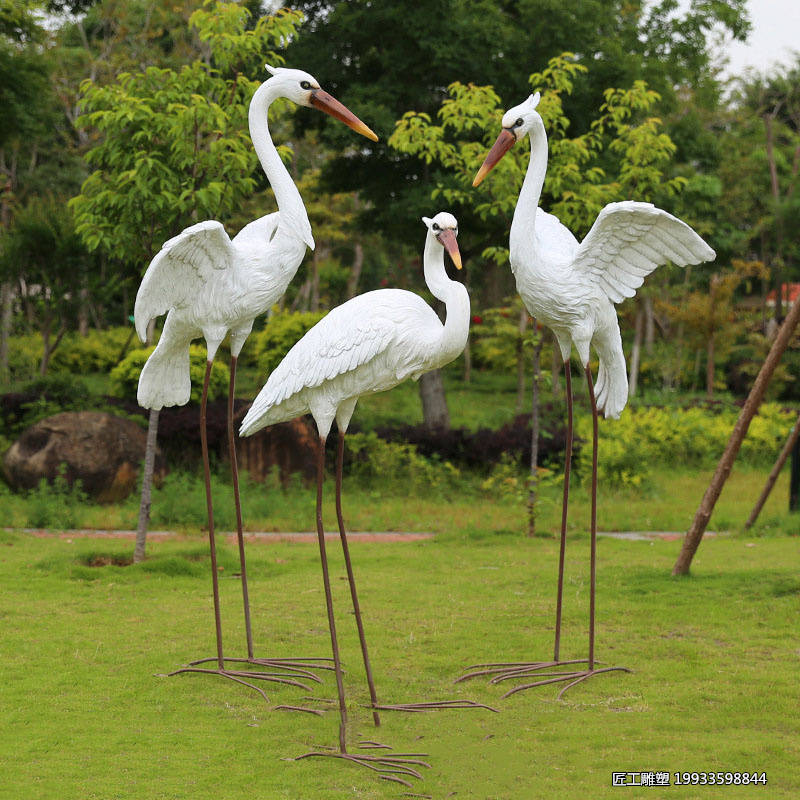 玻璃钢仿真白鹭雕塑 公园仿真动物装饰摆件
